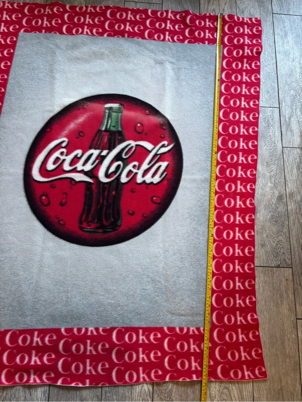 Vintage Coca-Cola Red Disc Bottle Fleece Throw Blanket Bordered Coke Print